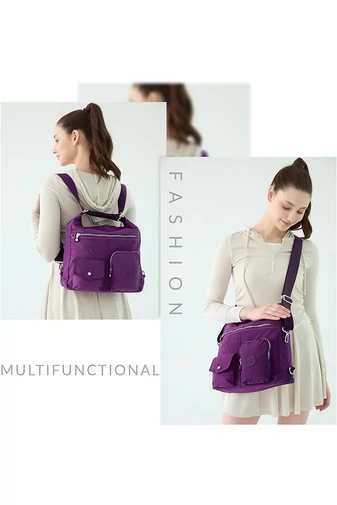 Geantă Hobo Damă Bonluo Violet Închis Cu Etichetă RFID, Din Material Impermeabil,  Dimensiunea 33*34*11cm 