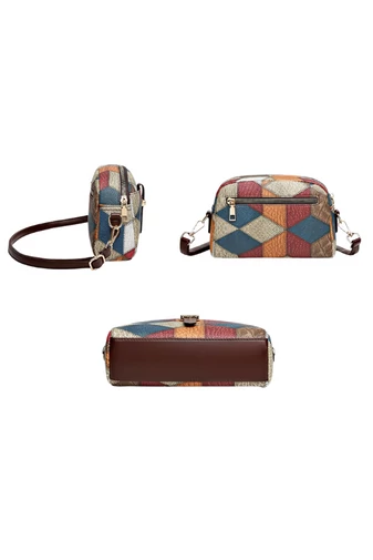 Geantă Crossbody Bonluo Albastru Cu Model Colorat Din Imitație De Piele Dimensiunea 15*21*7 cm 