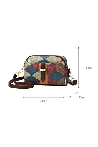 Geantă Crossbody Bonluo Albastru Cu Model Colorat Din Imitație De Piele Dimensiunea 15*21*7 cm 