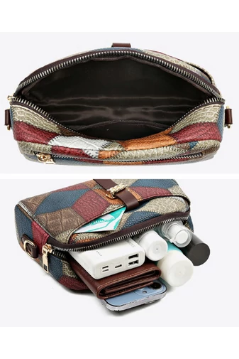 Geantă Crossbody Bonluo Albastru Cu Model Colorat Din Imitație De Piele Dimensiunea 15*21*7 cm 