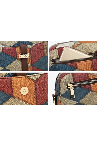 Geantă Crossbody Bonluo Albastru Cu Model Colorat Din Imitație De Piele Dimensiunea 15*21*7 cm 