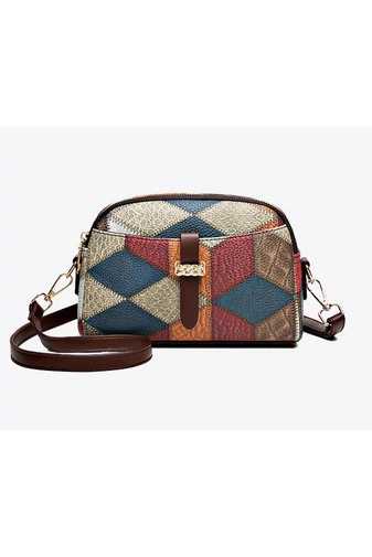 Geantă Crossbody Bonluo Albastru Cu Model Colorat Din Imitație De Piele Dimensiunea 15*21*7 cm 