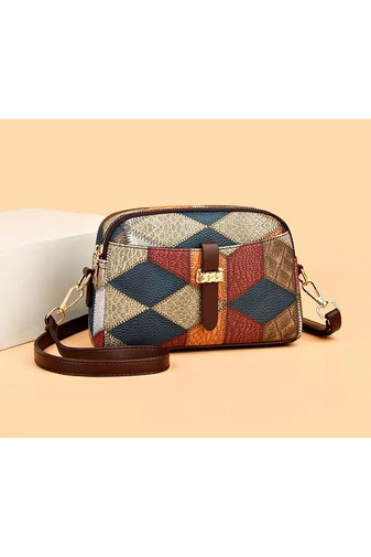 Geantă Crossbody Bonluo Albastru Cu Model Colorat Din Imitație De Piele Dimensiunea 15*21*7 cm 