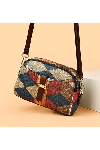 Geantă Crossbody Bonluo Albastru Cu Model Colorat Din Imitație De Piele Dimensiunea 15*21*7 cm 