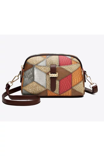 Geantă Crossbody Bonluo Maro Cu Model Colorat Din Imitație De Piele Dimensiunea 15*21*7 cm 