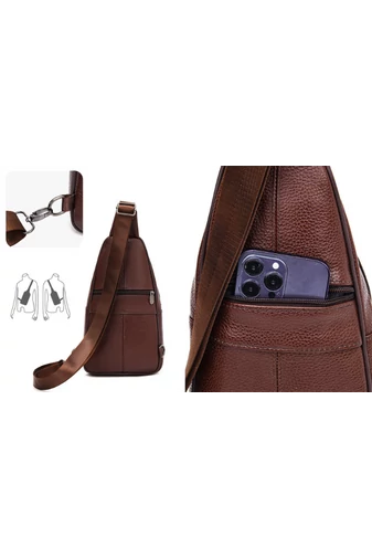 Geantă Crossbody Bonluo Maro Din Piele Naturală Dimensiune (31*17*9,5cm)