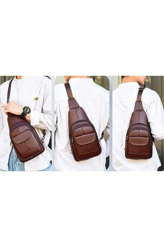 Geantă Crossbody Bonluo Maro Din Piele Naturală Dimensiune (31*17*9,5cm)
