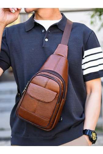 Geantă Crossbody Bonluo Maro Din Piele Naturală Dimensiune (31*17*9,5cm)