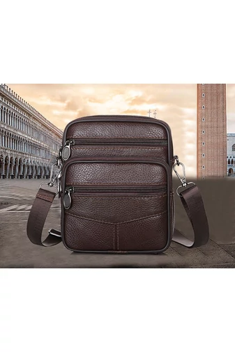 Geantă Bonluo De Bărbati Crossbody Si De Brâu Neagră Din Piele Naturală Dimensiune Mică (18*15*6cm)