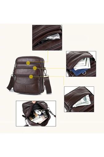 Geantă Bonluo De Bărbati Crossbody Si De Brâu Neagră Din Piele Naturală Dimensiune Mică (18*15*6cm)