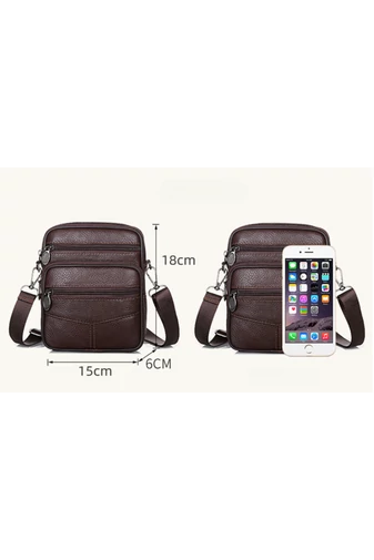 Geantă Bonluo De Bărbati Crossbody Si De Brâu Neagră Din Piele Naturală Dimensiune Mică (18*15*6cm)