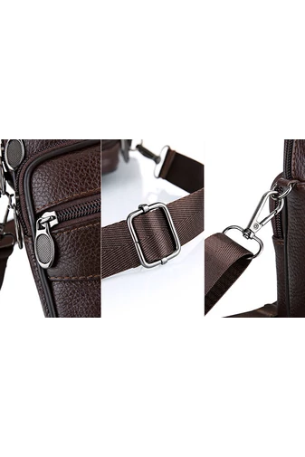 Geantă Bonluo De Bărbati Crossbody Si De Brâu Neagră Din Piele Naturală Dimensiune Mică (18*15*6cm)