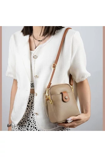 Geantă Crossbody Mini Bonluo Cafenie Din Piele Naturală Dimensiune (20*14*8cm)