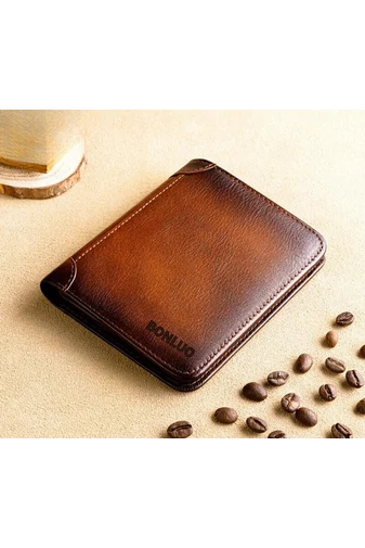 Bonluo Portofel Maro Pentru Bărbați Material Piele Naturală Dimensiune 12.5* 10* 1.5cm