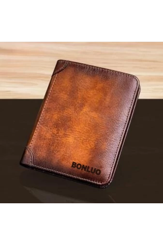 Bonluo Portofel Maro Pentru Bărbați Material Piele Naturală Dimensiune 12.5* 10* 1.5cm