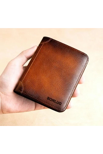 Bonluo Portofel Maro Pentru Bărbați Material Piele Naturală Dimensiune 12.5* 10* 1.5cm
