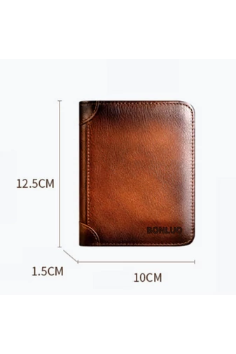 Bonluo Portofel Maro Pentru Bărbați Material Piele Naturală Dimensiune 12.5* 10* 1.5cm