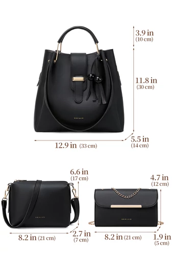 Bonluo Set Geantă De Umăr Negru Cu Geantă Crossbody Și O Poșetă (3buc)