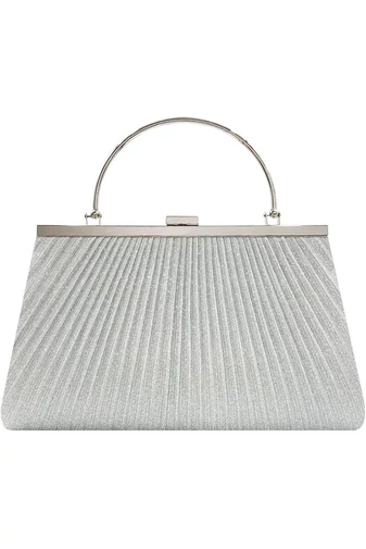 Geantă Elegantă Argintie Bonluo Pentru Ocazii Speciale Cu Mâner Metalic Accesorizat Dimensiune (15*25*4,5cm)