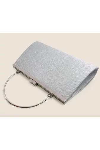 Geantă Elegantă Argintie Bonluo Pentru Ocazii Speciale Cu Mâner Metalic Accesorizat Dimensiune (15*25*4,5cm)