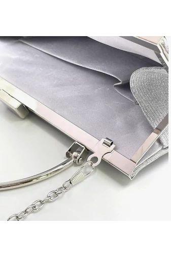 Geantă Elegantă Argintie Bonluo Pentru Ocazii Speciale Cu Mâner Metalic Accesorizat Dimensiune (15*25*4,5cm)