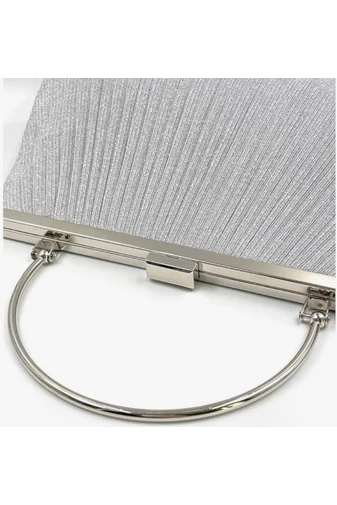 Geantă Elegantă Argintie Bonluo Pentru Ocazii Speciale Cu Mâner Metalic Accesorizat Dimensiune (15*25*4,5cm)