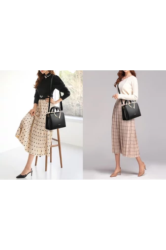 Bonluo Geantă De Mână/Crossbody Negru Cu Decorațiuni Aurii Din Imitație De Piele Dimensiuni 21*27*13cm