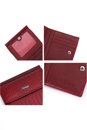 Portofel Damă Bonluo Roșu Lăcuit Din Piele Naturală Cu Model Piele De Crocodil De Dimensiunea 10.5*10*1.5cm