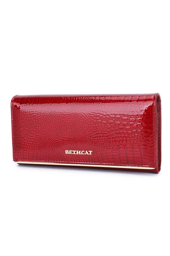 Portofel Damă Bonluo Roșu Lăcuit Din Piele Naturală Texturat Cu Model Piele De Crocodil Dimensiunea 18*9*3cm