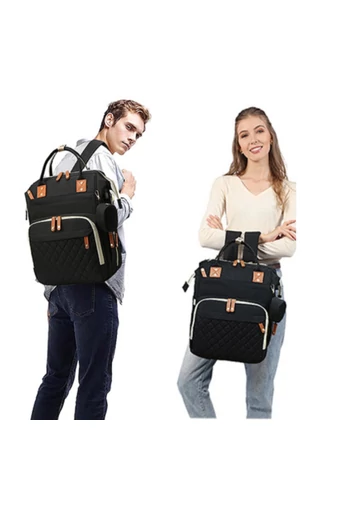 Rucsac Bonluo Pentru Mămici Negru Multifuncțional Din Poliester Impermeabil Cu Spațiu USB 40*29*15cm