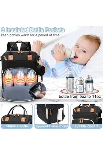 Rucsac Bonluo Pentru Mămici Negru Multifuncțional Din Poliester Impermeabil Cu Spațiu USB 40*29*15cm