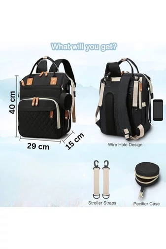 Rucsac Bonluo Pentru Mămici Negru Multifuncțional Din Poliester Impermeabil Cu Spațiu USB 40*29*15cm