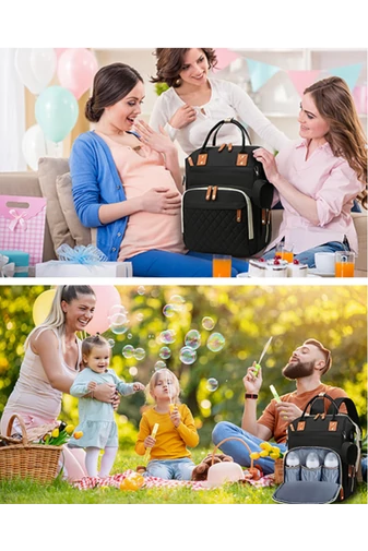 Rucsac Bonluo Pentru Mămici Negru Multifuncțional Din Poliester Impermeabil Cu Spațiu USB 40*29*15cm