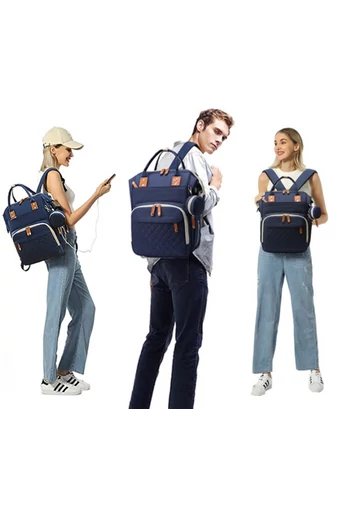 Rucsac Bonluo Pentru Mămici Albastru Închis Multifuncțional Din Poliester Impermeabil Cu Spațiu USB 40*29*15cm