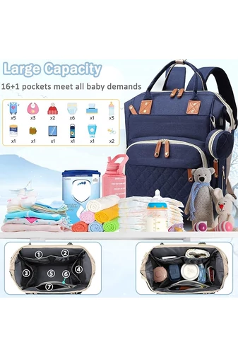 Rucsac Bonluo Pentru Mămici Albastru Închis Multifuncțional Din Poliester Impermeabil Cu Spațiu USB 40*29*15cm