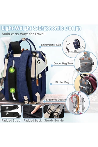 Rucsac Bonluo Pentru Mămici Albastru Închis Multifuncțional Din Poliester Impermeabil Cu Spațiu USB 40*29*15cm