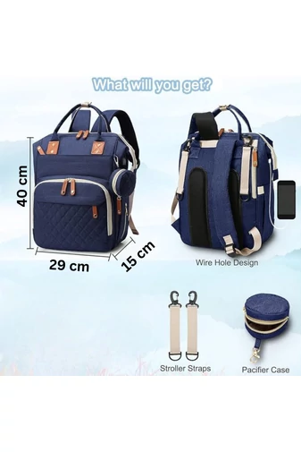 Rucsac Bonluo Pentru Mămici Albastru Închis Multifuncțional Din Poliester Impermeabil Cu Spațiu USB 40*29*15cm