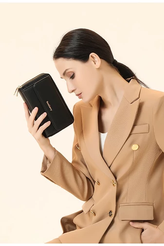 Geantă Crossbody 2în1 Portofel Bonluo Negru Din Imitație De Piele Cu Un Design Compact Și Un Mini Portofel Atașat De Dimensiunea 11*19*7cm 