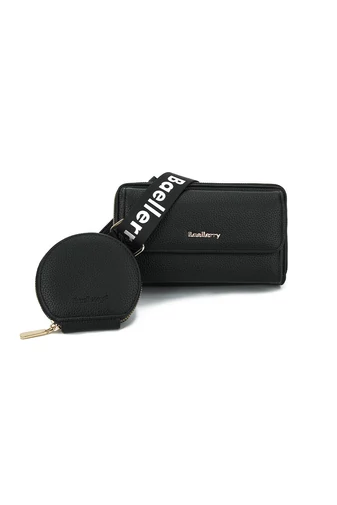 Geantă Crossbody 2în1 Portofel Bonluo Negru Din Imitație De Piele Cu Un Design Compact Și Un Mini Portofel Atașat De Dimensiunea 11*19*7cm 