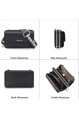 Geantă Crossbody 2în1 Portofel Bonluo Negru Din Imitație De Piele Cu Un Design Compact Și Un Mini Portofel Atașat De Dimensiunea 11*19*7cm 