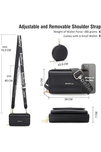 Geantă Crossbody 2în1 Portofel Bonluo Negru Din Imitație De Piele Cu Un Design Compact Și Un Mini Portofel Atașat De Dimensiunea 11*19*7cm 