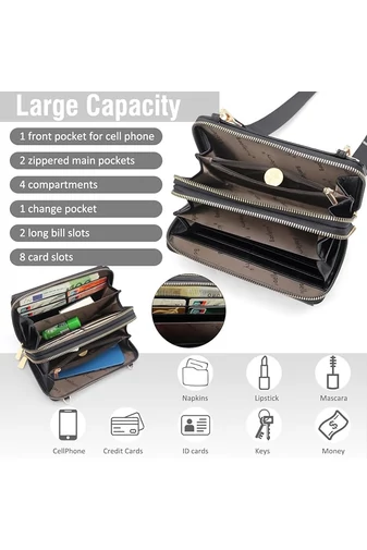 Geantă Crossbody 2în1 Portofel Bonluo Negru Din Imitație De Piele Cu Un Design Compact Și Un Mini Portofel Atașat De Dimensiunea 11*19*7cm 