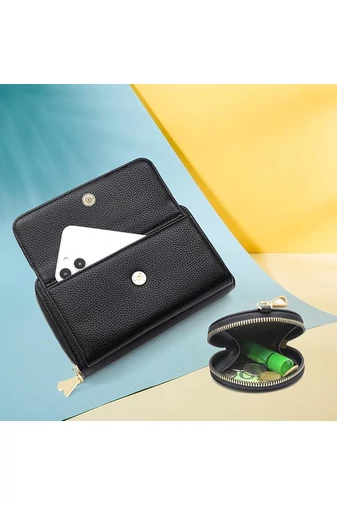 Geantă Crossbody 2în1 Portofel Bonluo Negru Din Imitație De Piele Cu Un Design Compact Și Un Mini Portofel Atașat De Dimensiunea 11*19*7cm 