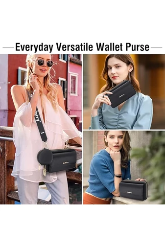 Geantă Crossbody 2în1 Portofel Bonluo Negru Din Imitație De Piele Cu Un Design Compact Și Un Mini Portofel Atașat De Dimensiunea 11*19*7cm 