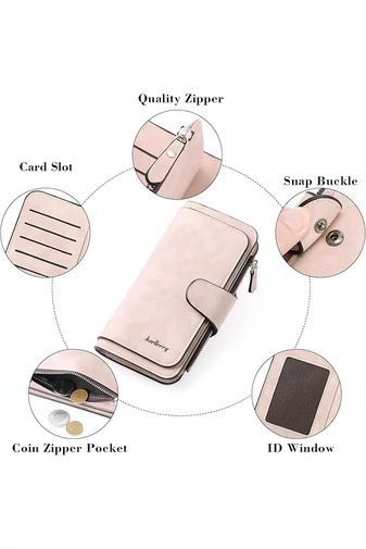 Portofel Elegant Damă Bonluo Roz Multifuncțional Din Imitație De Piele De Dimensiunea 19*11*2.5cm