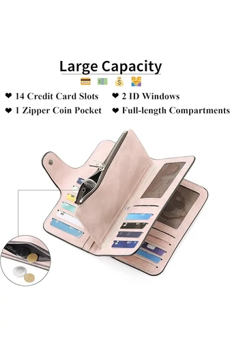 Portofel Elegant Damă Bonluo Roz Multifuncțional Din Imitație De Piele De Dimensiunea 19*11*2.5cm
