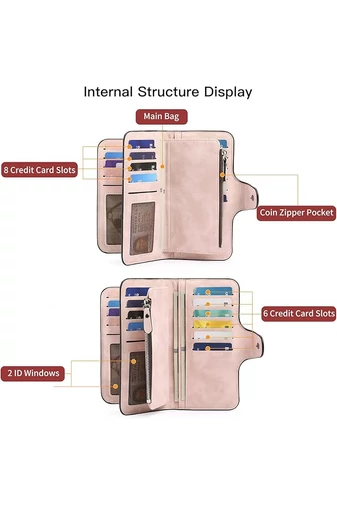Portofel Elegant Damă Bonluo Roz Multifuncțional Din Imitație De Piele De Dimensiunea 19*11*2.5cm