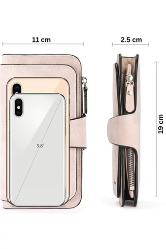 Portofel Elegant Damă Bonluo Roz Multifuncțional Din Imitație De Piele De Dimensiunea 19*11*2.5cm