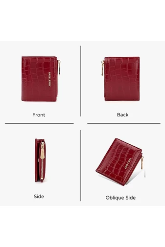 Portofel Bifold Mic Vișiniu Din Imitație De Piele Lăcuită Cu Model Piele De Crocodil De Dimensiunea 9.5*11.5*3cm