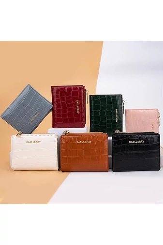 Portofel Bifold Mic Vișiniu Din Imitație De Piele Lăcuită Cu Model Piele De Crocodil De Dimensiunea 9.5*11.5*3cm